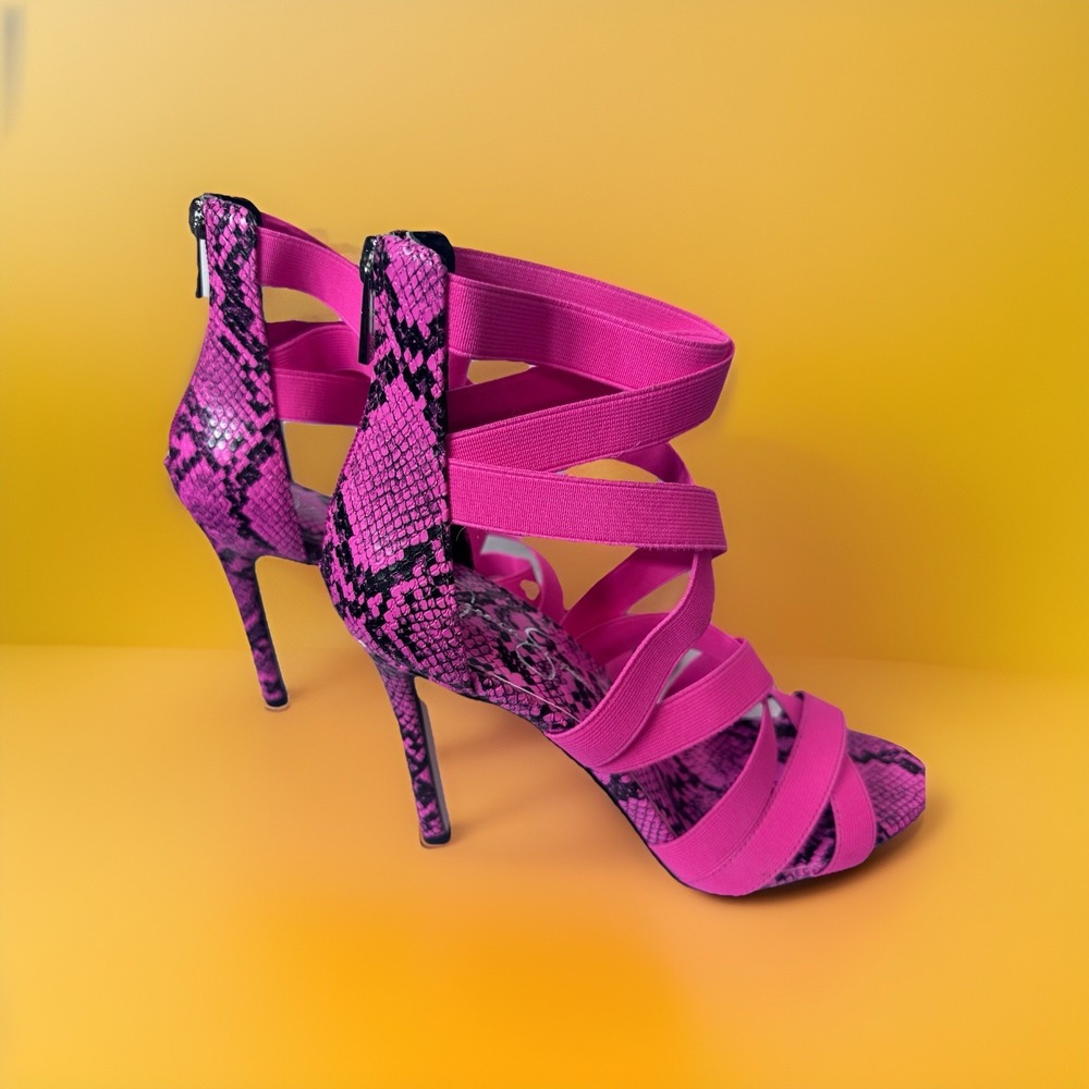 Jessica Simpson‎ Jyra Heeled Sz 8.5 Pink Snake Elastic High Stiletto Heel Pumps